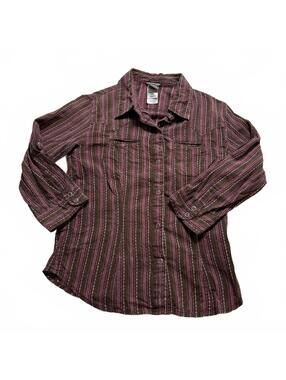 The NORTH FACE SZ M Wms Brown/Pink‎ Snap Front Long Sleeve 100% Cotton Shirt